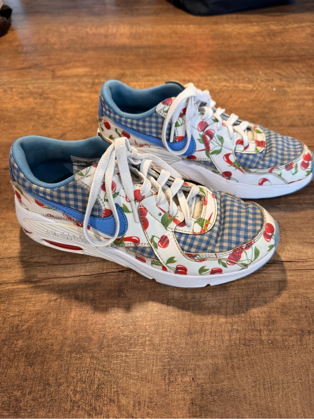 Nike Air Max Cherry Print Blue Gingham Sneakers Size 5.5Y